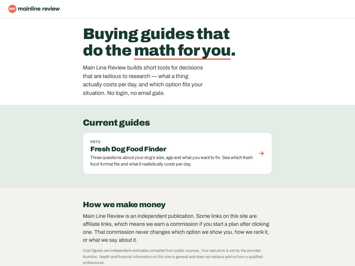 Landing-page snapshot of mainlinereview.com