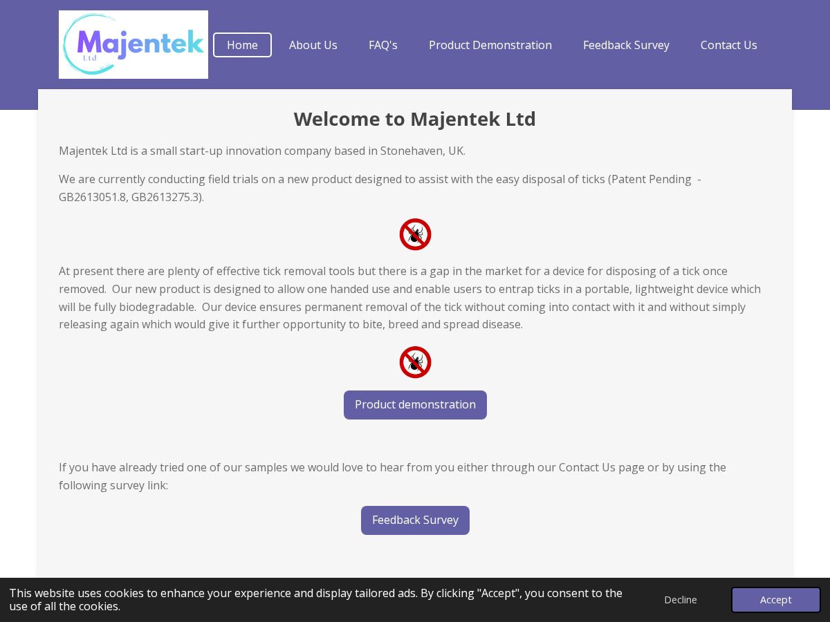 Landing-page snapshot of majentek.com