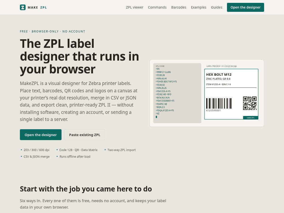 Landing-page snapshot of makezpl.com
