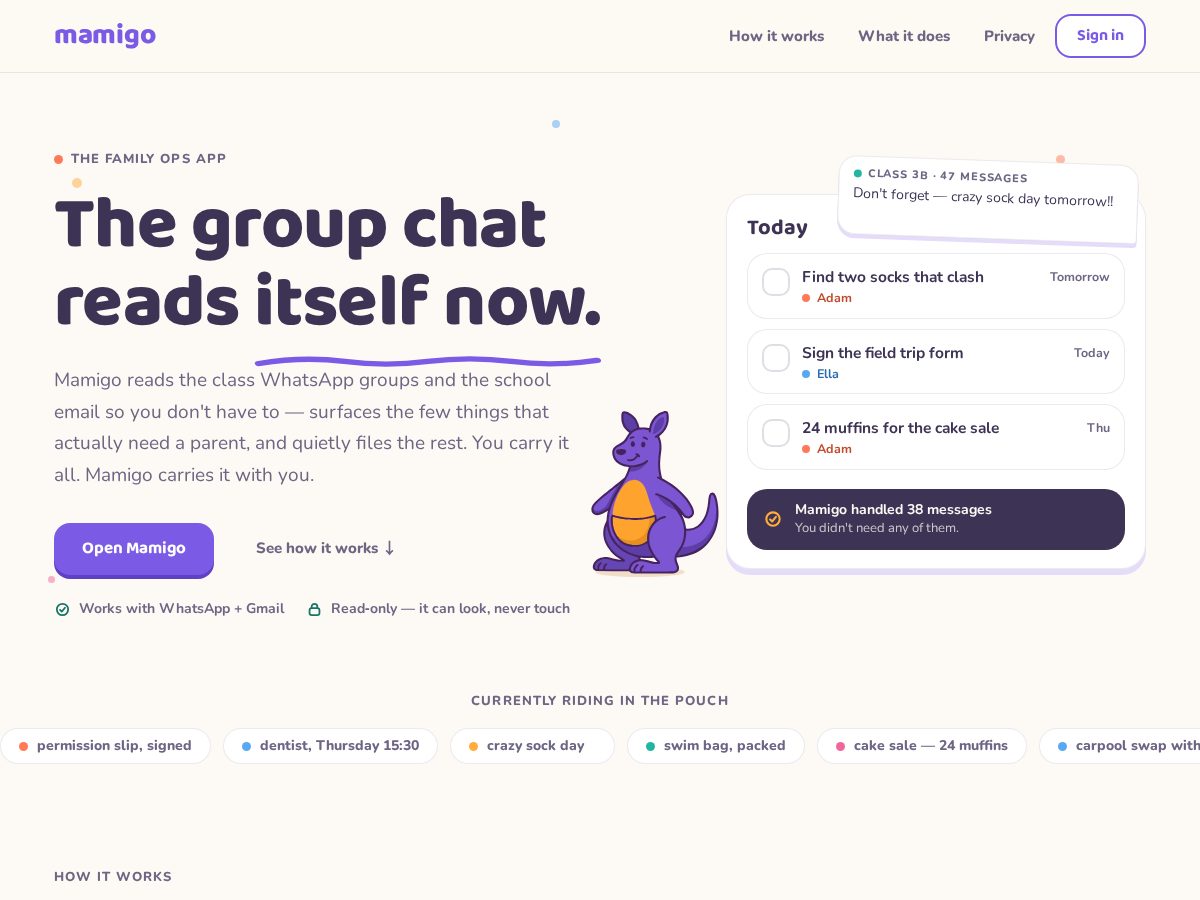 Landing-page snapshot of mamigo.family