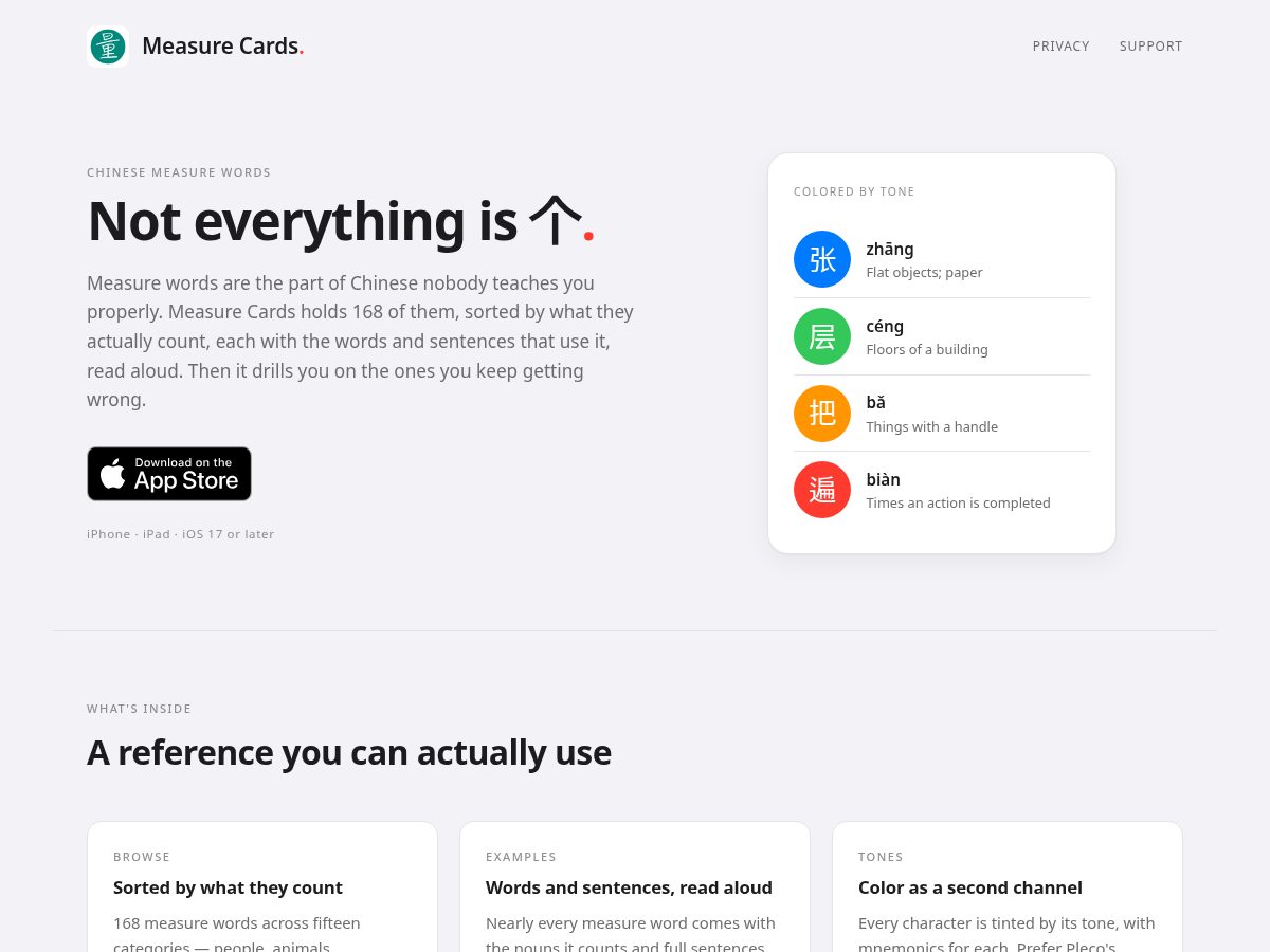 Landing-page snapshot of measurecardsapp.com
