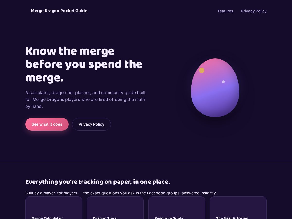Landing-page snapshot of mergedragonpocketguide.com