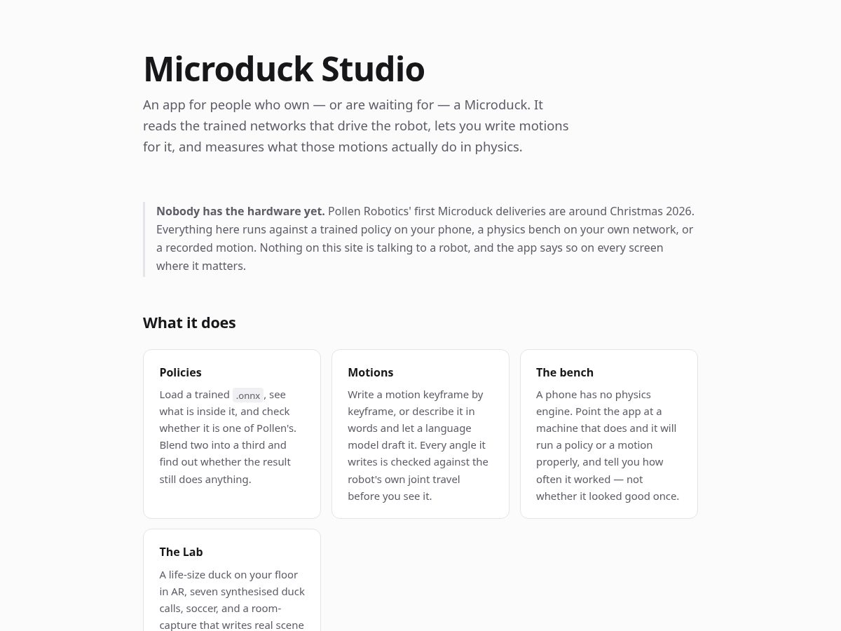 Landing-page snapshot of microduckstudio.com