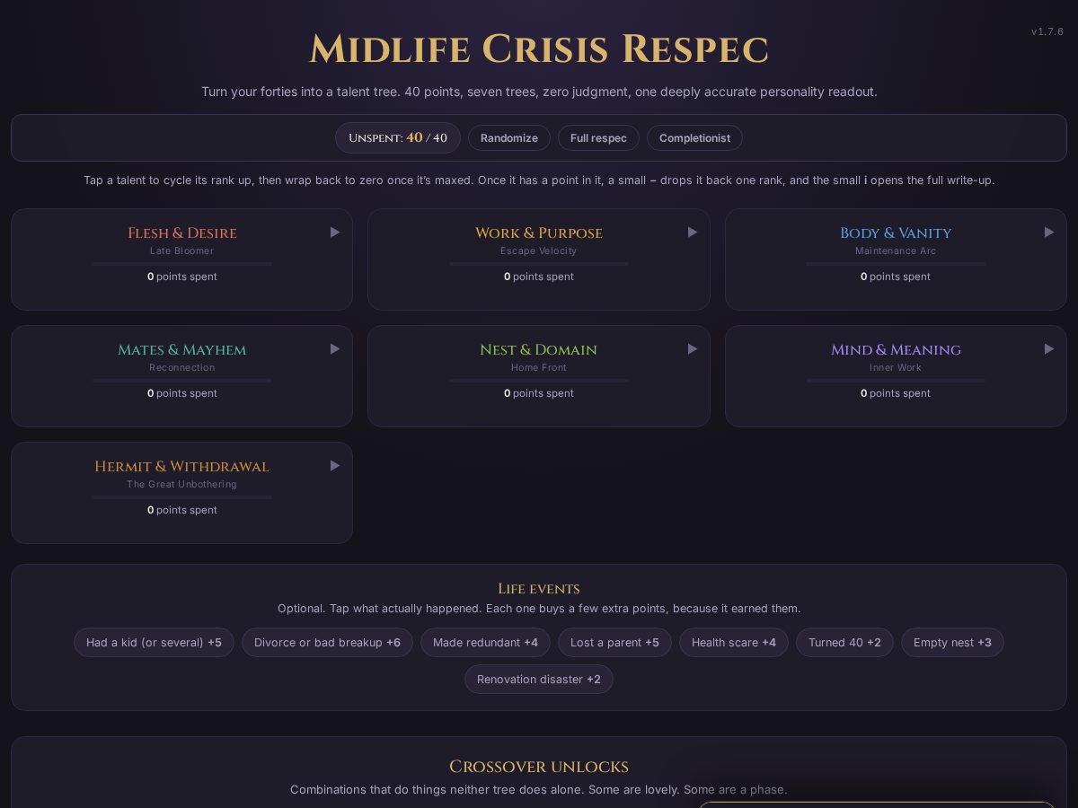 Landing-page snapshot of midlife-crisis-skilltree.com