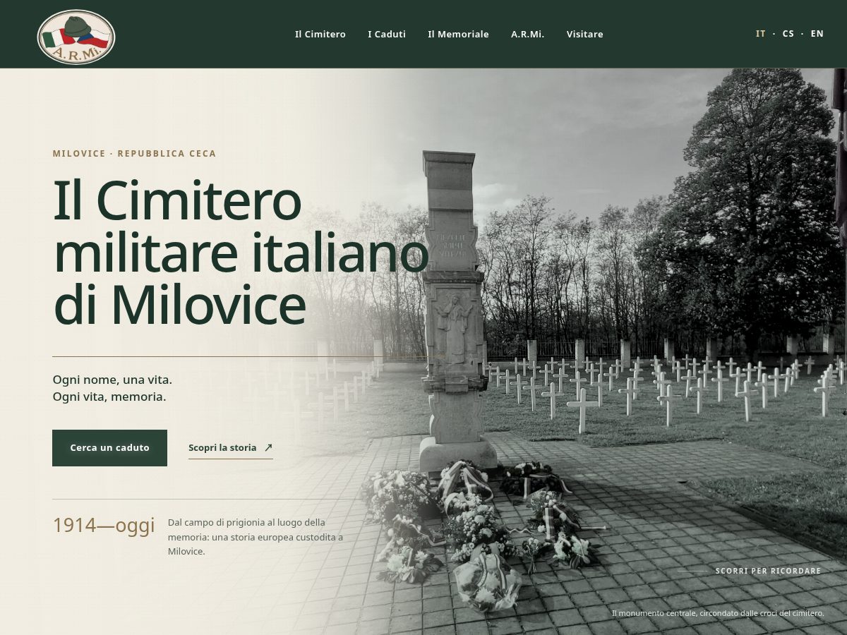 Landing-page snapshot of milovice-memorial.org
