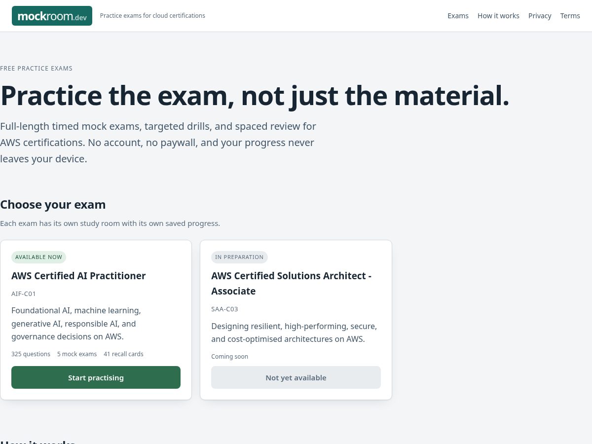 Landing-page snapshot of mockroom.dev