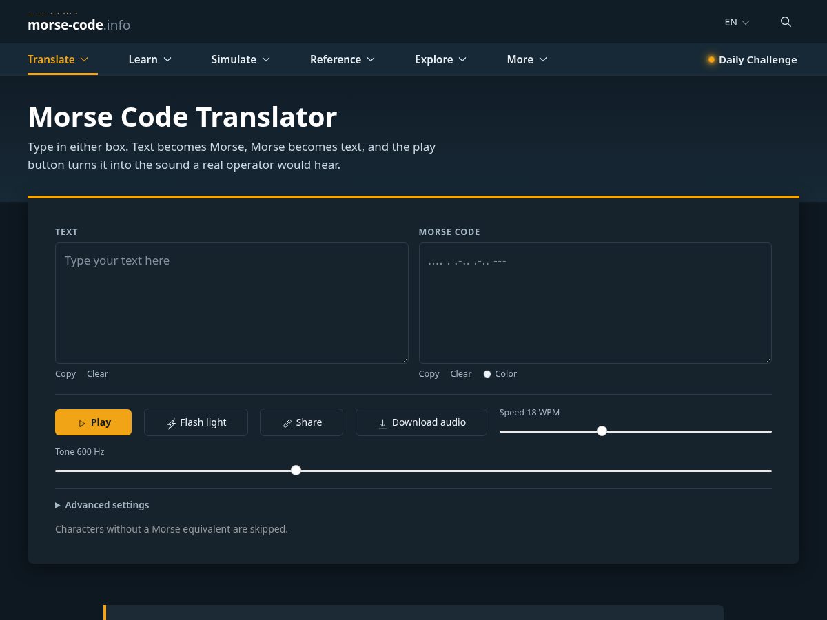 Landing-page snapshot of morse.camp