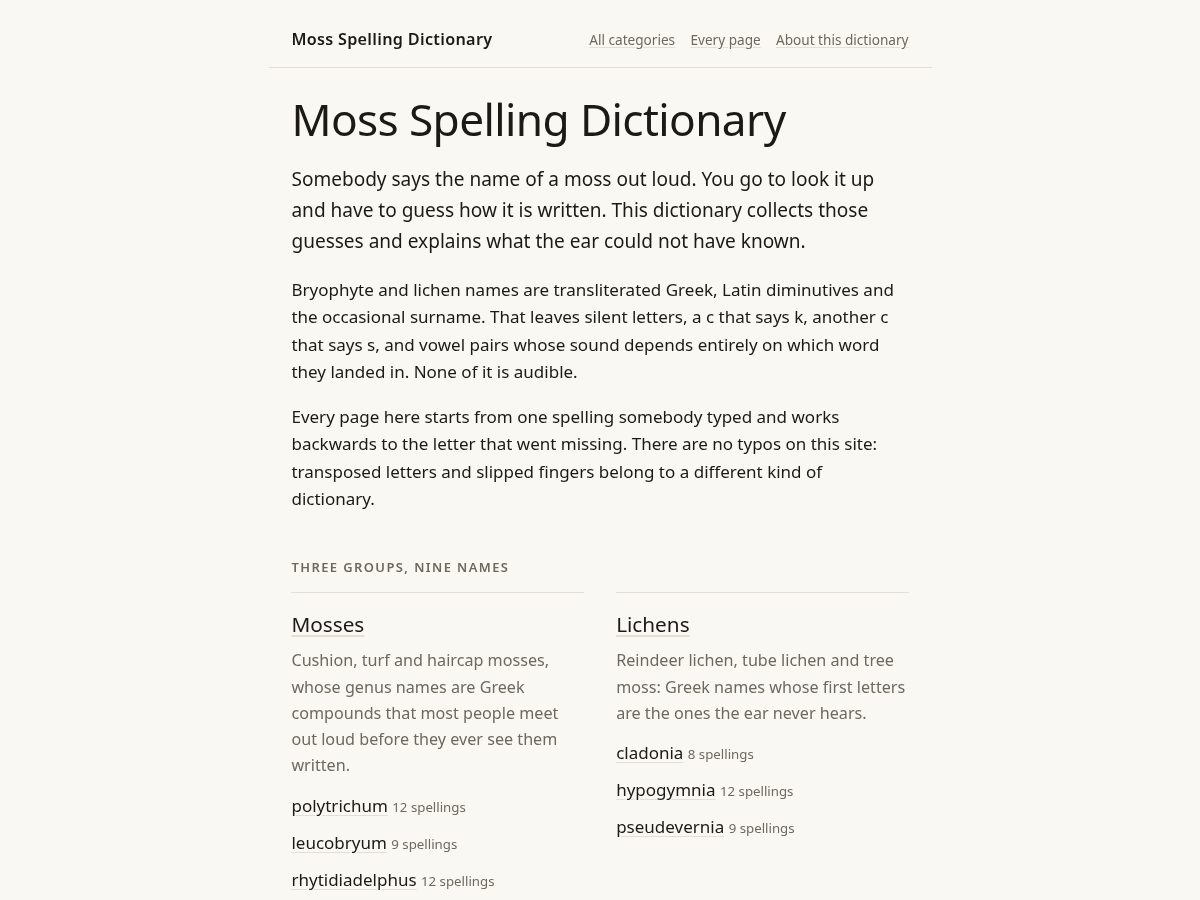 Landing-page snapshot of mossspellingdictionary.shop