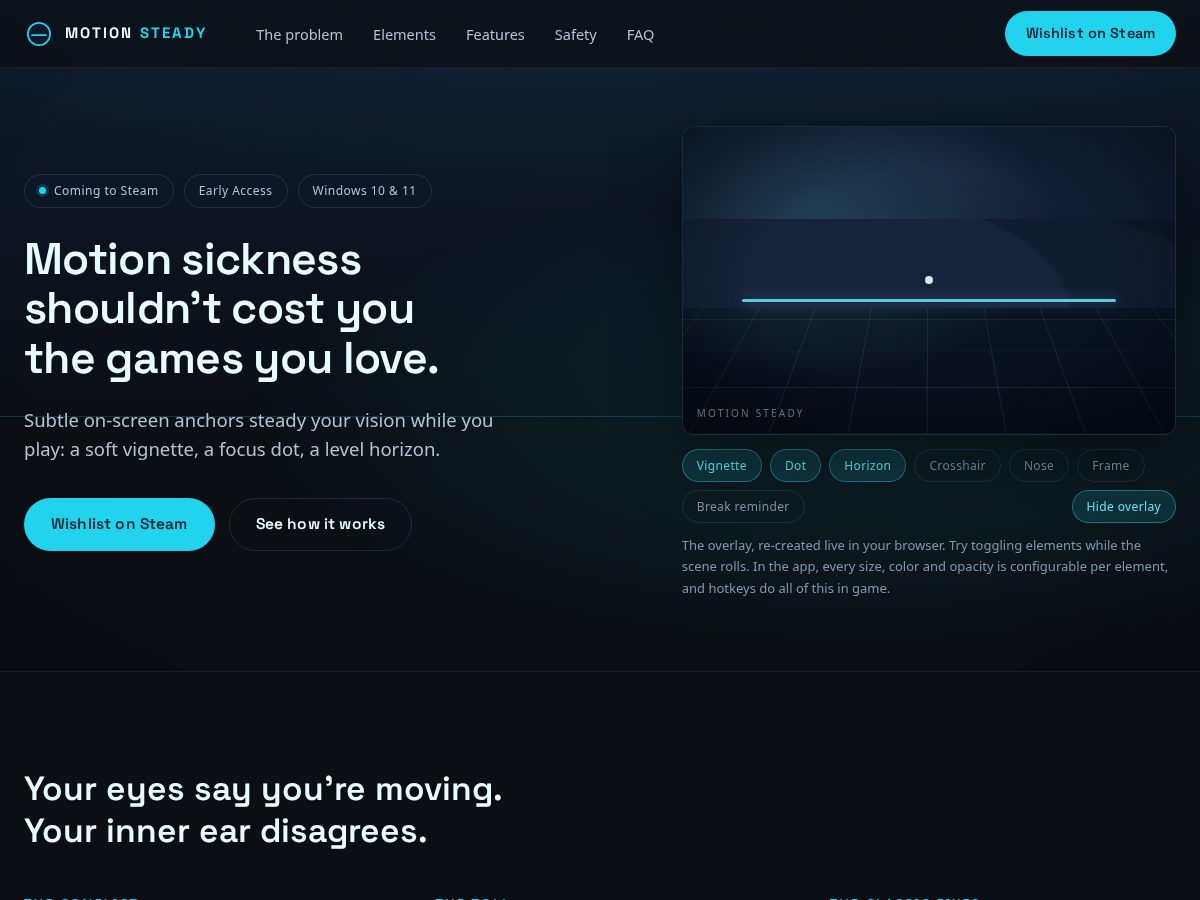 Landing-page snapshot of motionsteady.com
