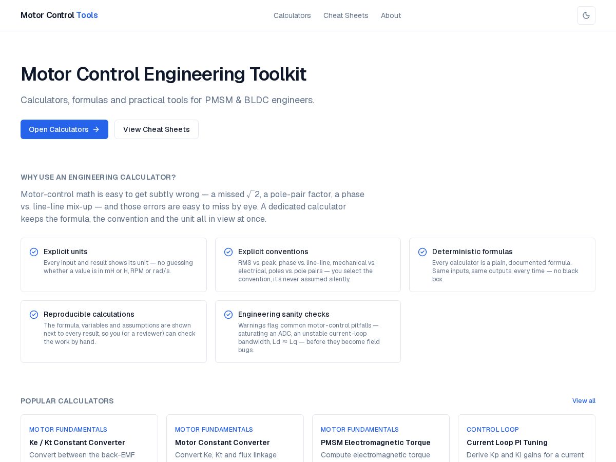 Landing-page snapshot of motorcontroltools.com