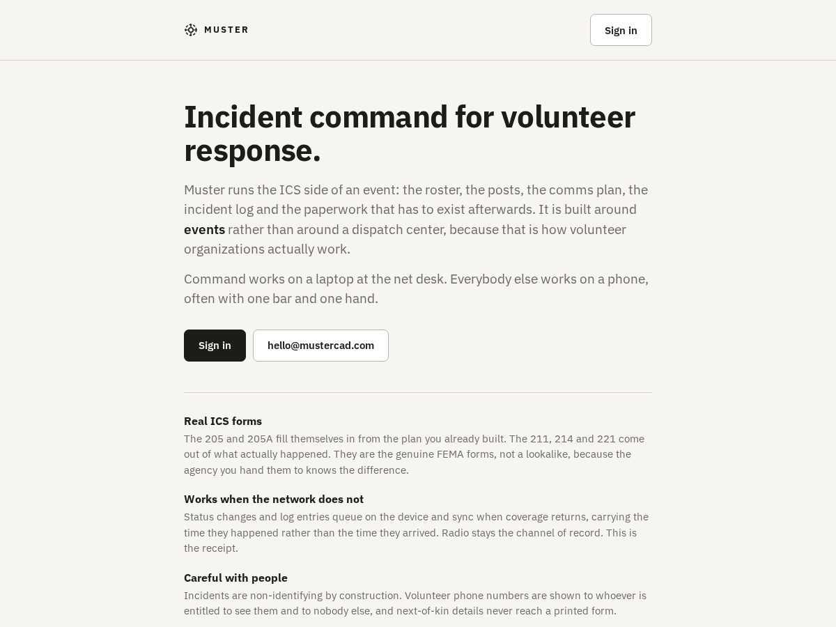 Landing-page snapshot of mustercad.com