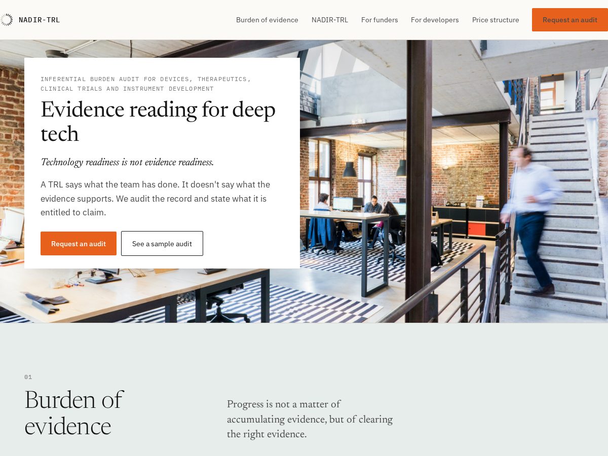 Landing-page snapshot of nadir.science