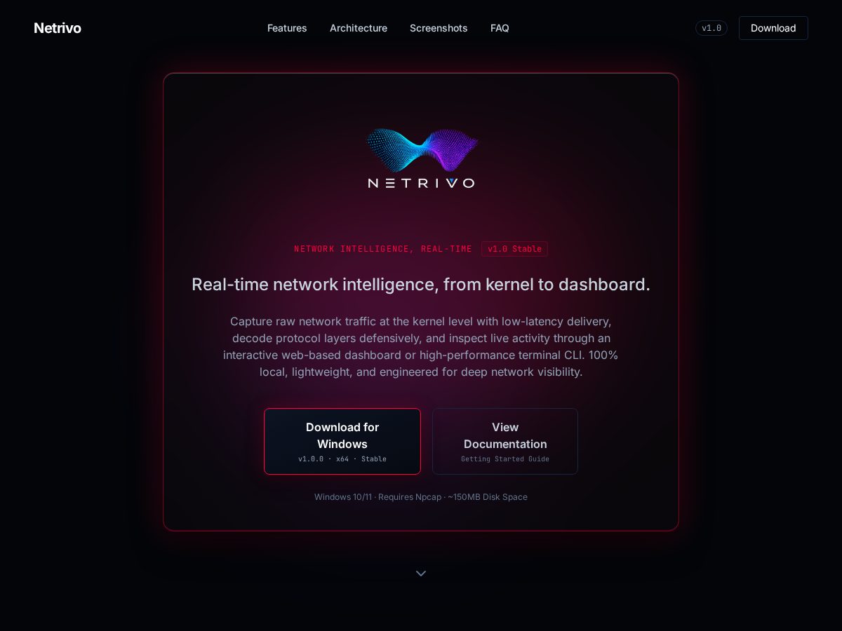 Landing-page snapshot of netrivo.tech