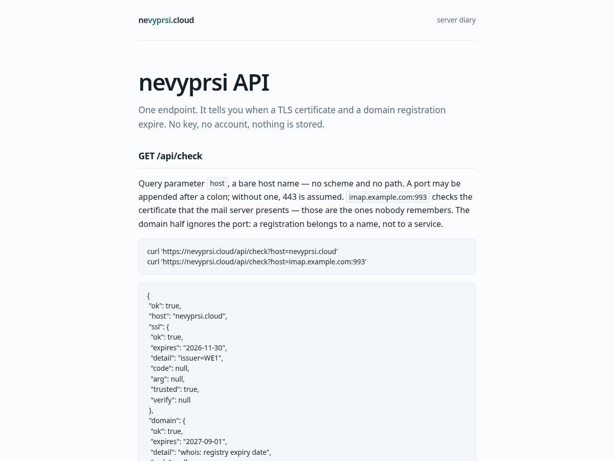 Landing-page snapshot of nevyprsi.cloud