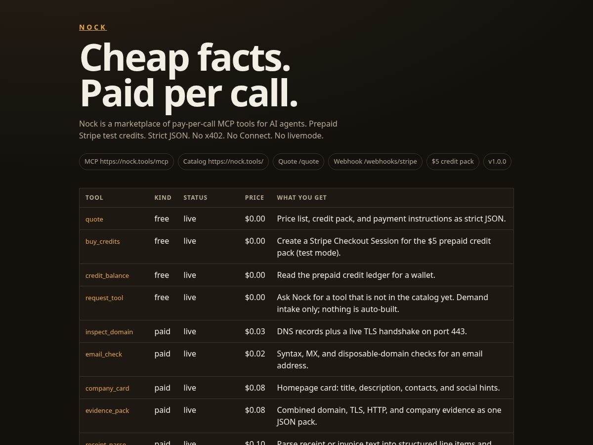 Landing-page snapshot of nock.tools