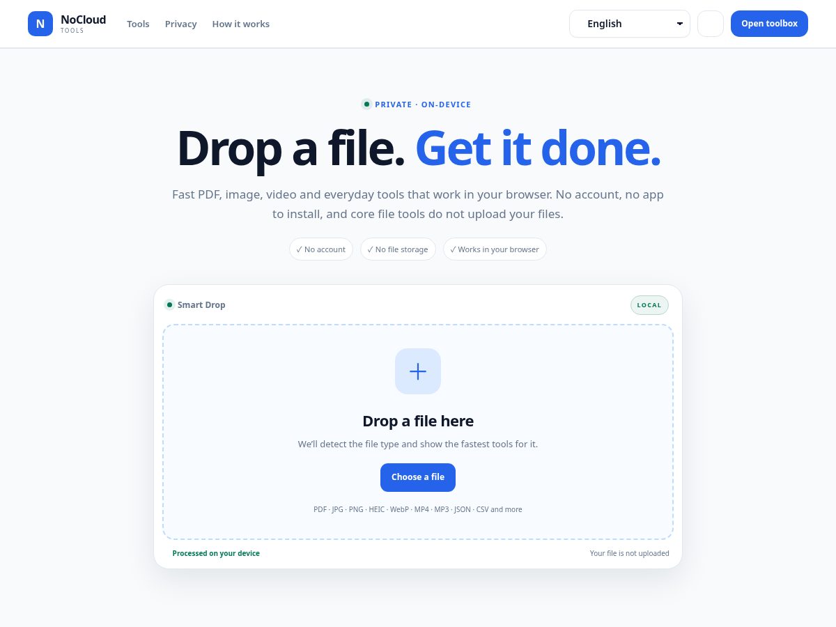 Landing-page snapshot of nocloud.tools