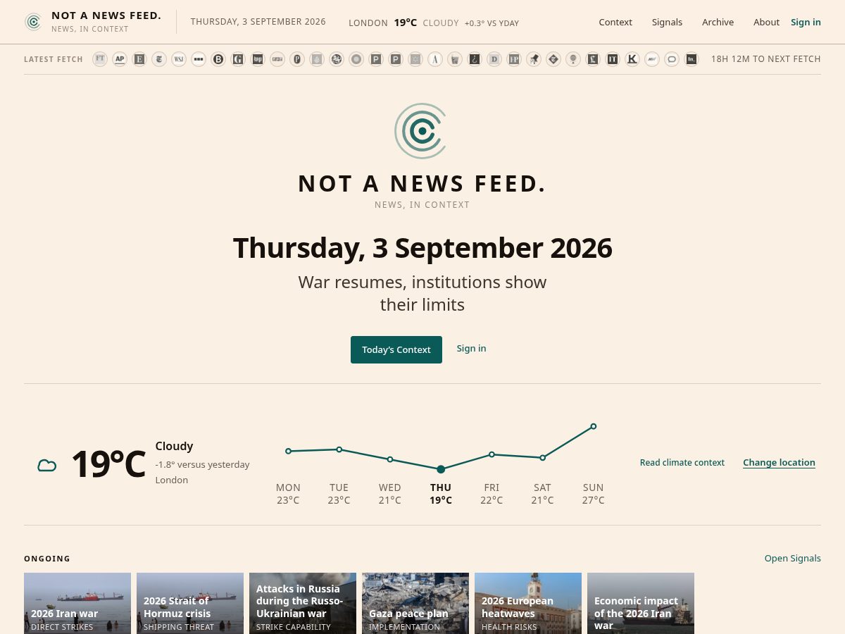 Landing-page snapshot of notanewsfeed.com
