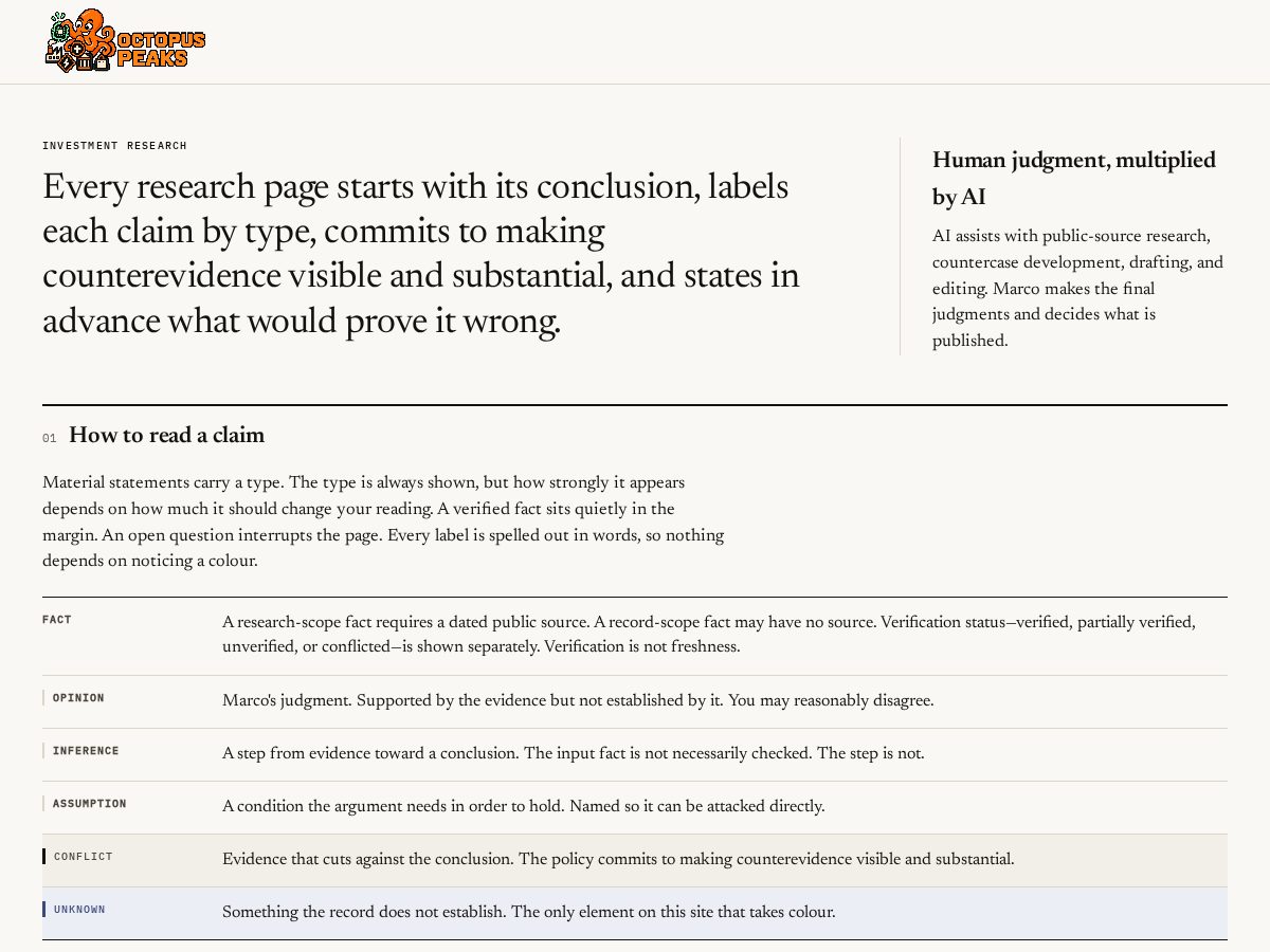 Landing-page snapshot of octopuspeaks.com