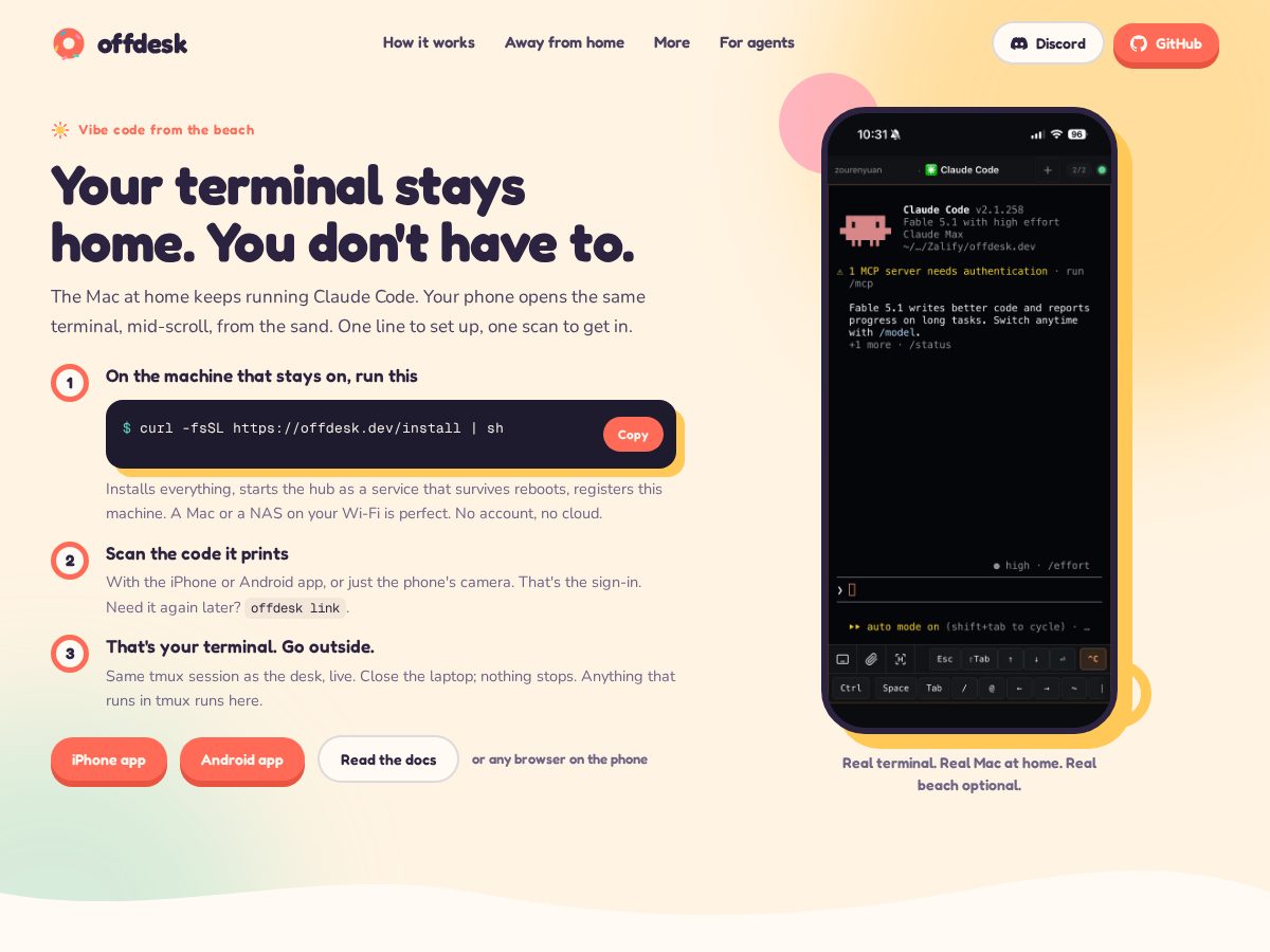 Landing-page snapshot of offdesk.dev