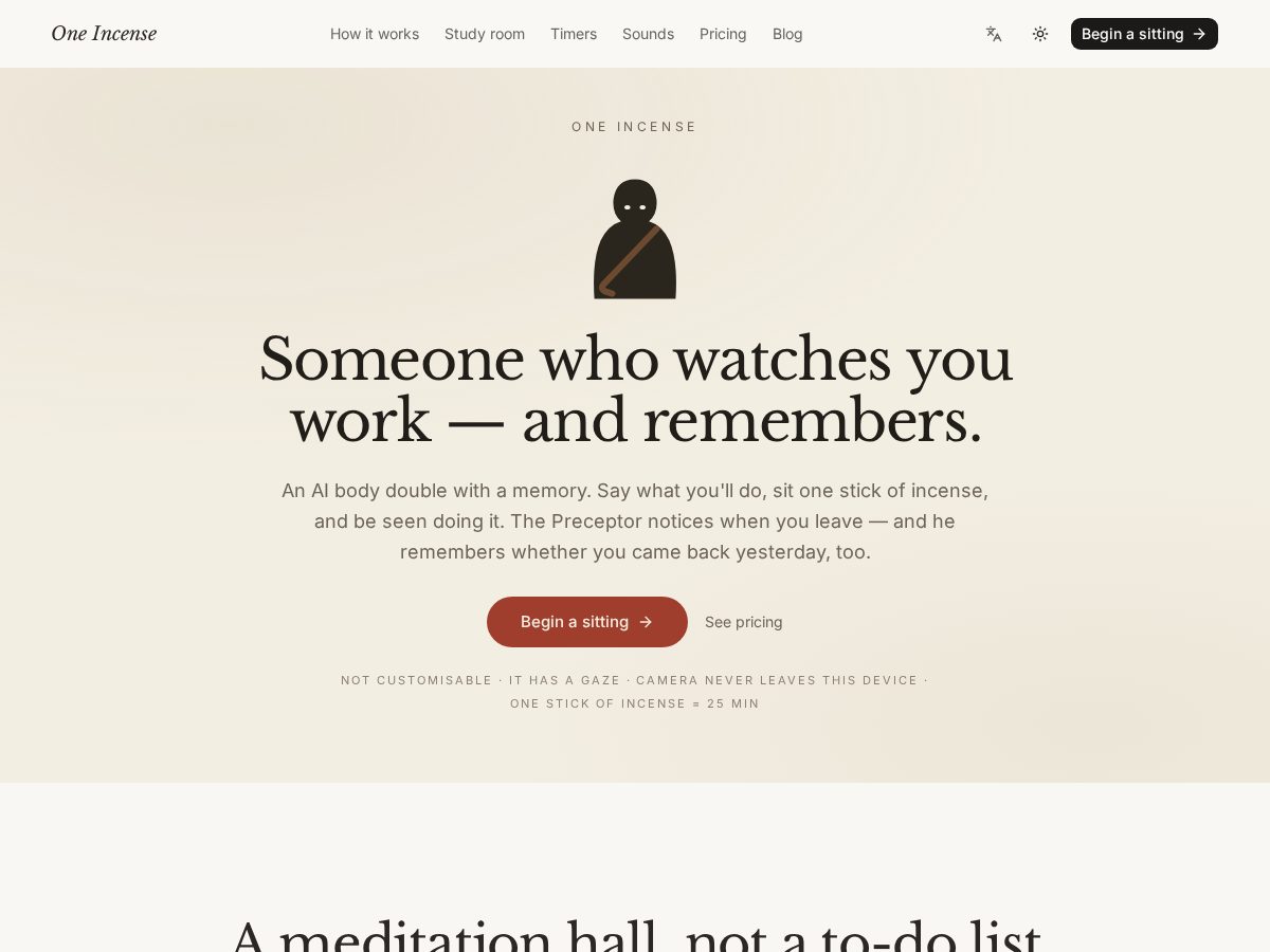 Landing-page snapshot of oneincense.com