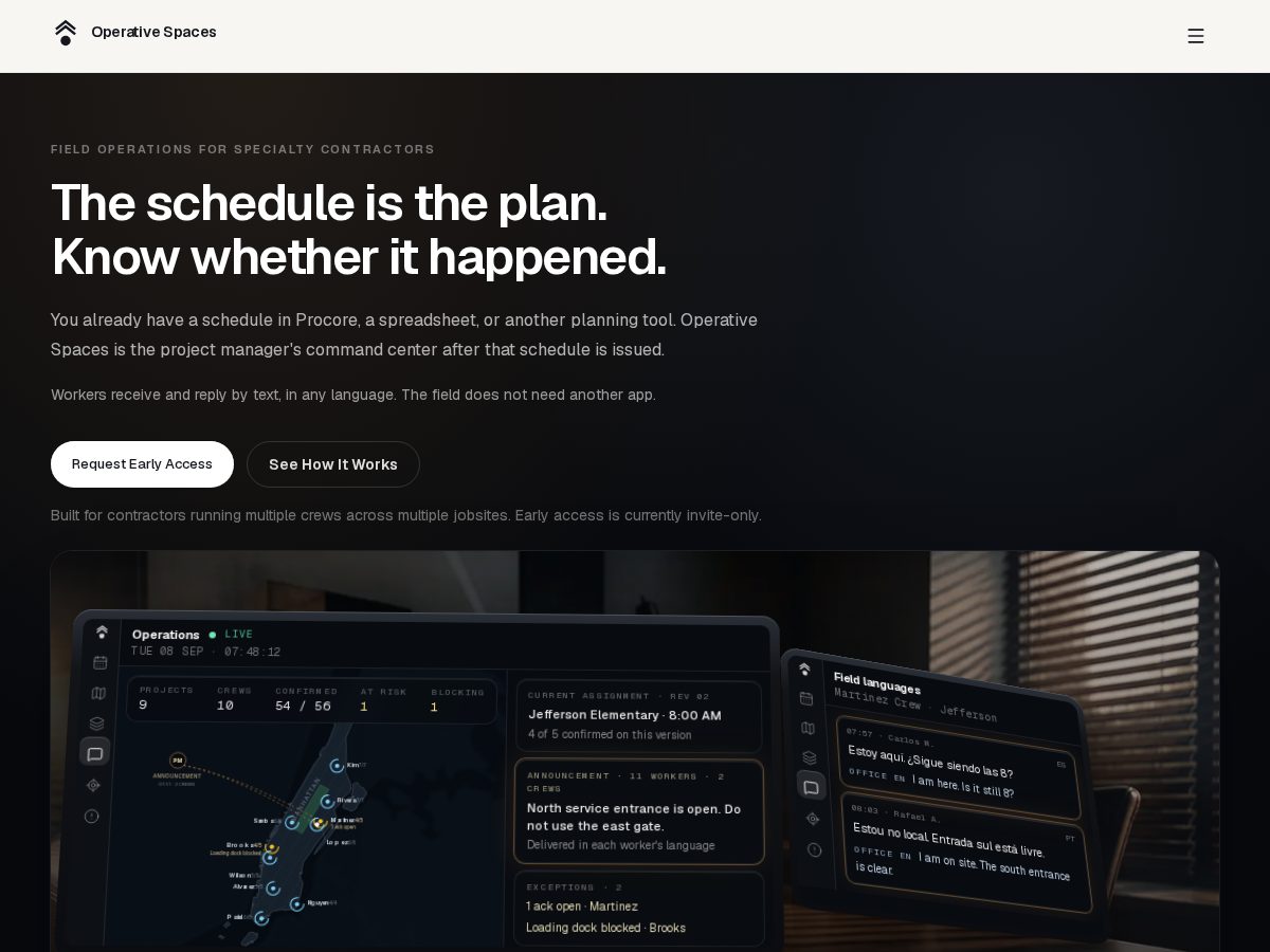Landing-page snapshot of operativespaces.com