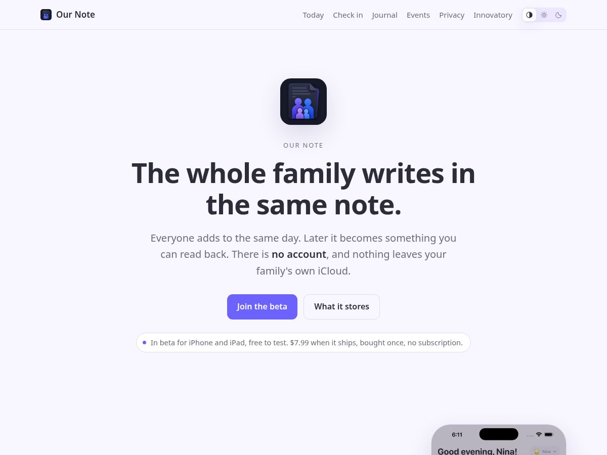 Landing-page snapshot of ournote.net