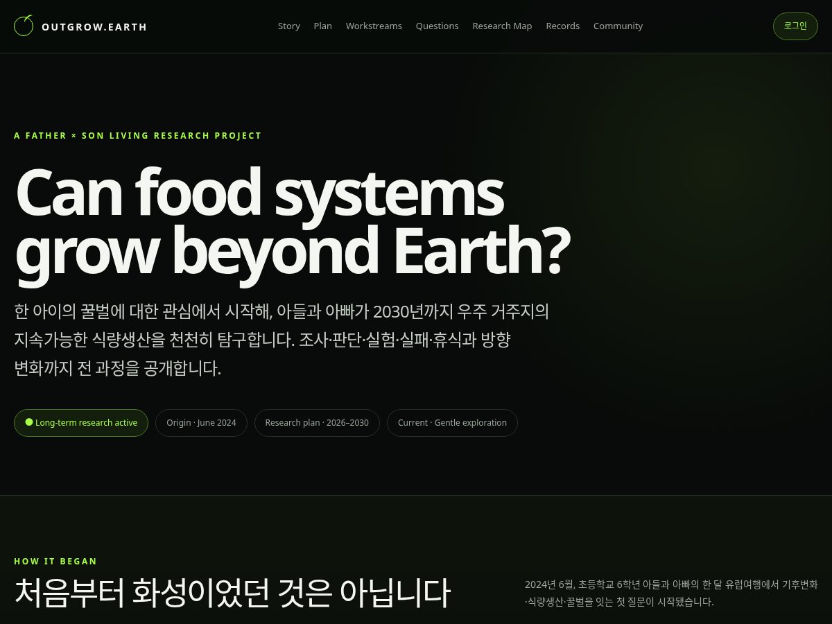 Landing-page snapshot of outgrow.earth