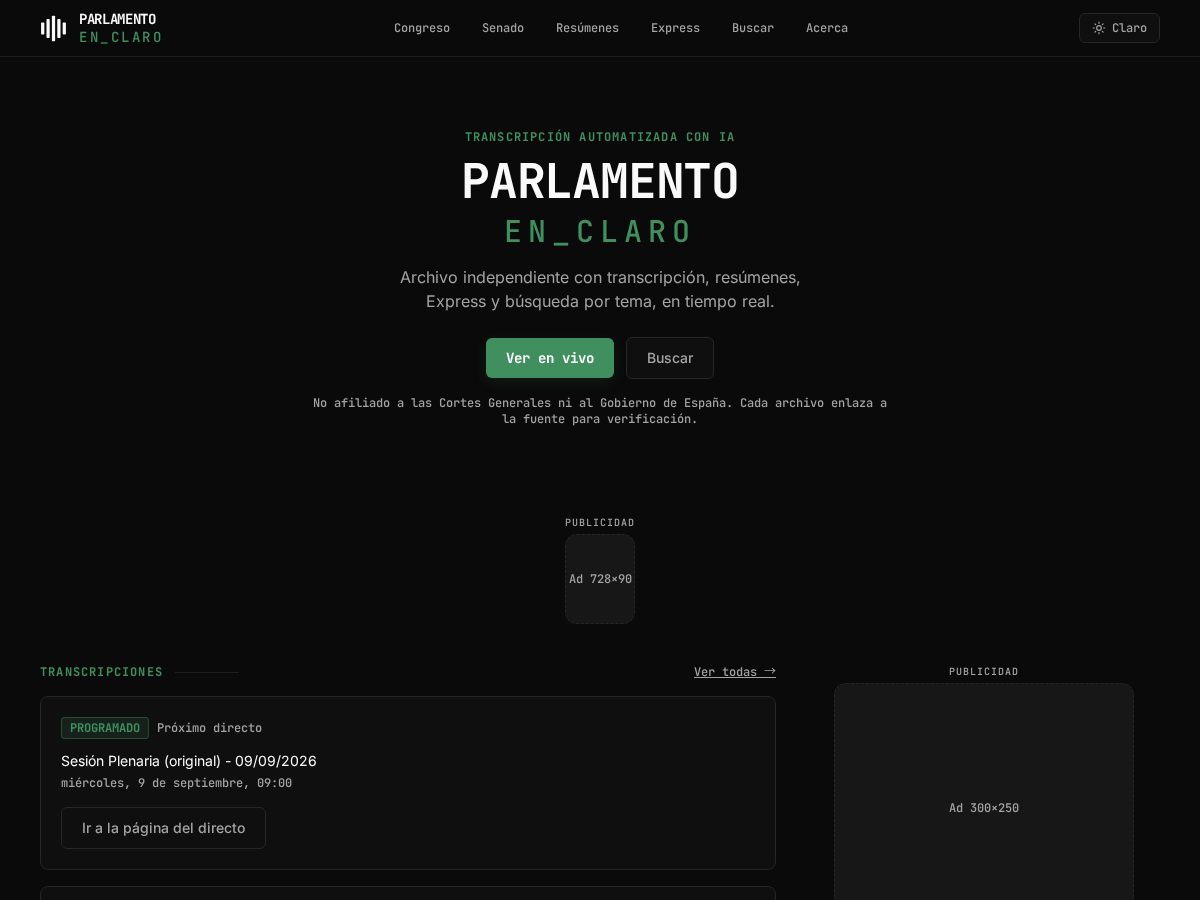 Landing-page snapshot of parlamentoenclaro.com