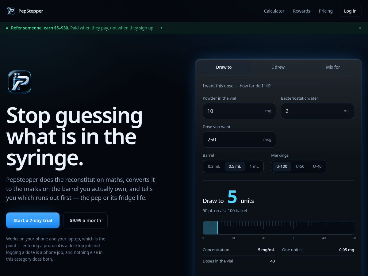 Landing-page snapshot of pepstepper.com