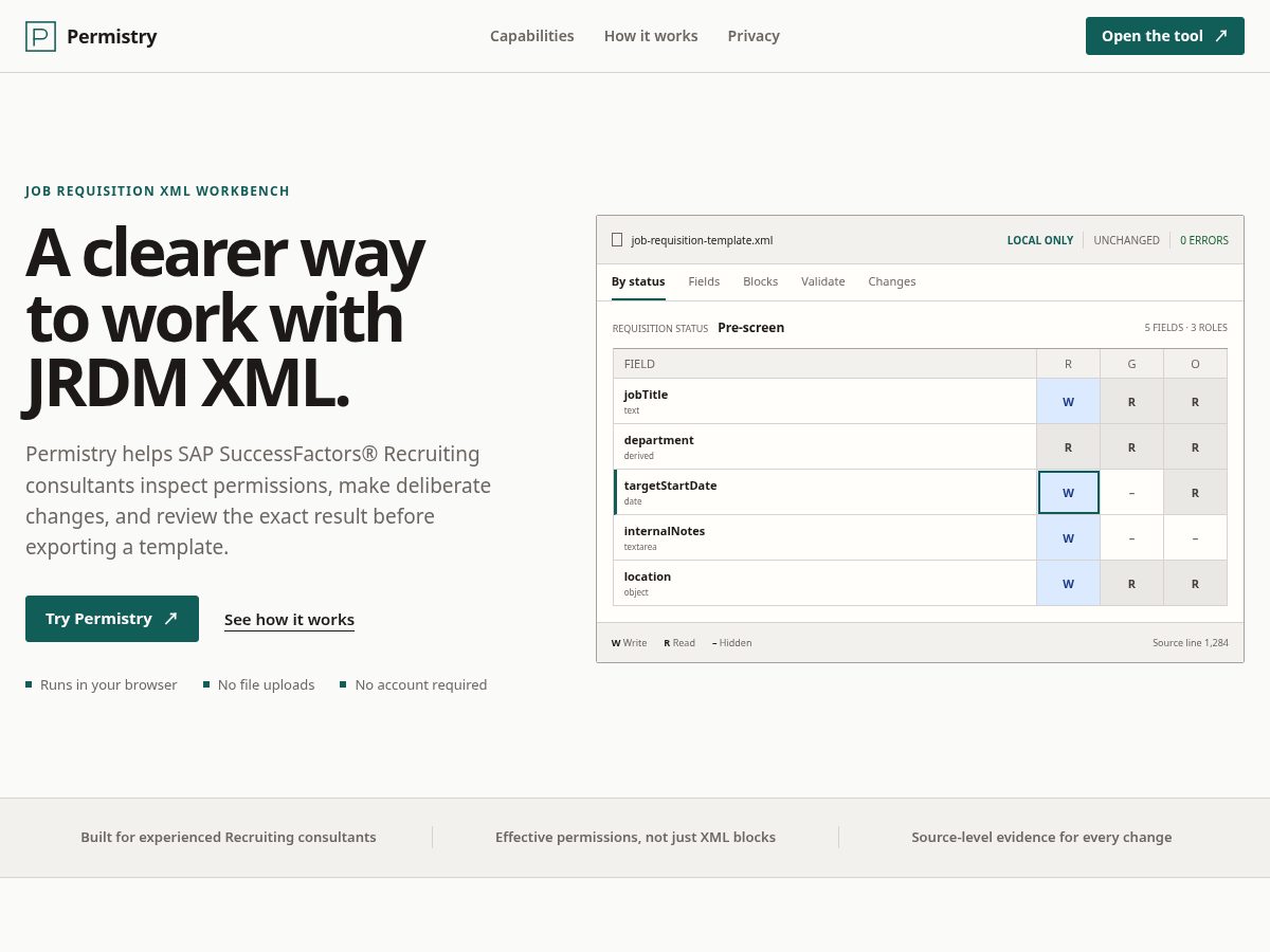 Landing-page snapshot of permistry.com