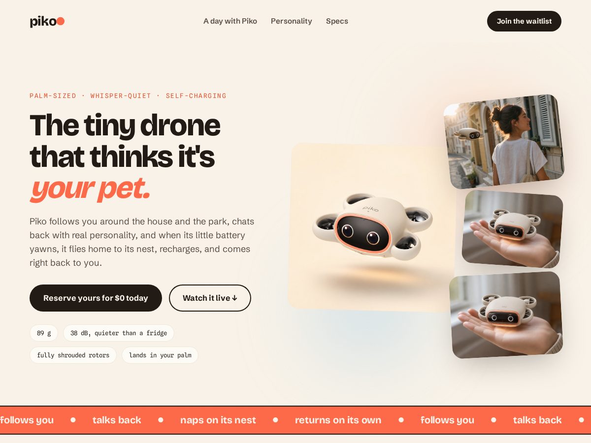 Landing-page snapshot of pikodrone.com