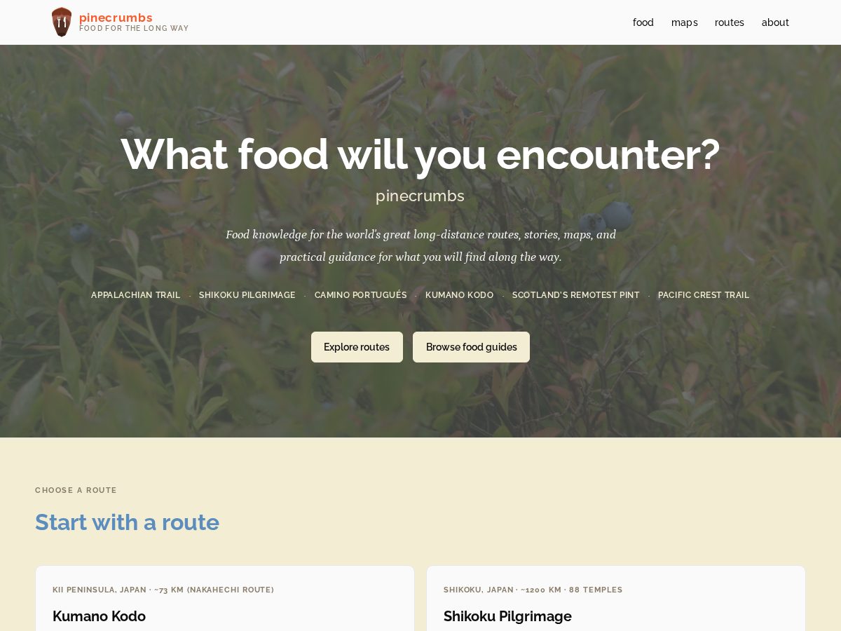 Landing-page snapshot of pinecrumbs.com