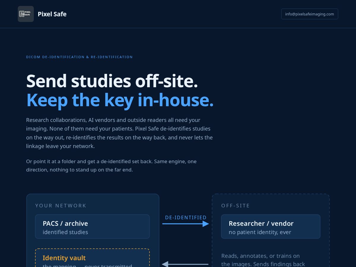 Landing-page snapshot of pixelsafeimaging.com