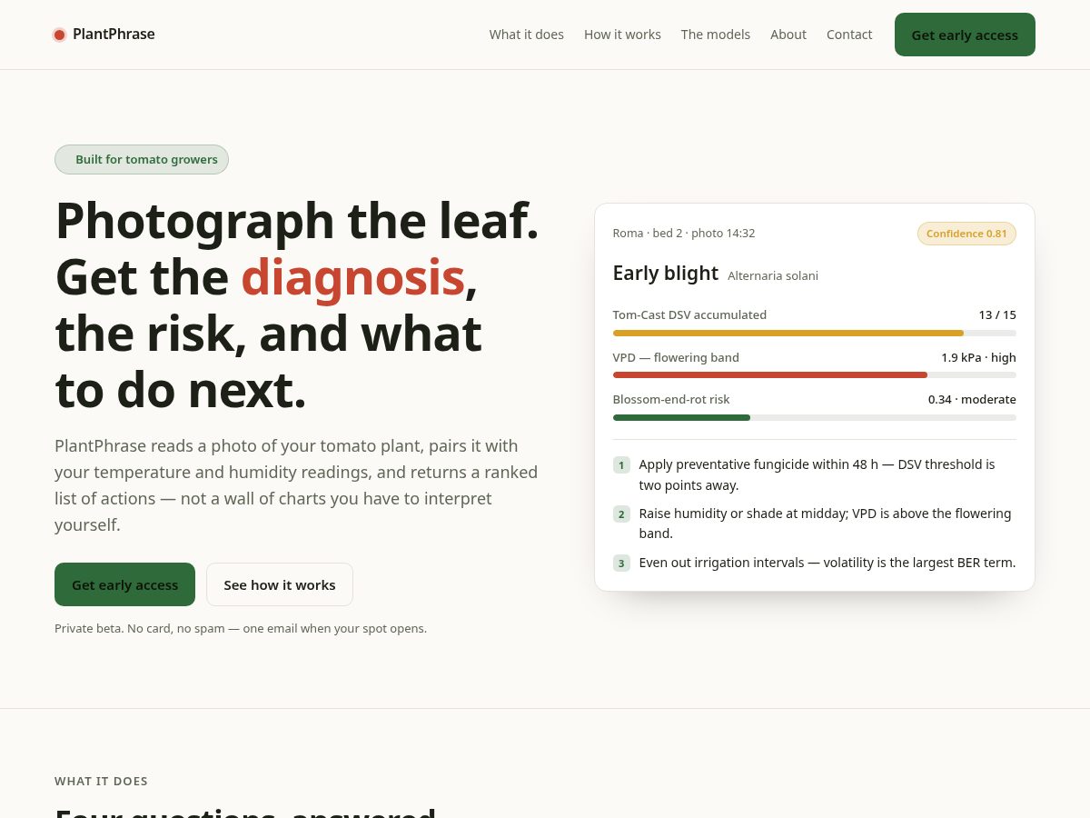 Landing-page snapshot of plantphrase.com