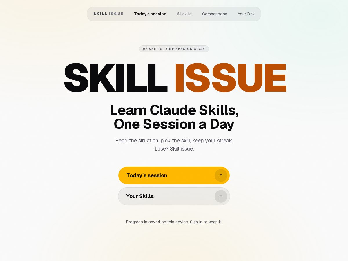 Landing-page snapshot of playskillissue.com