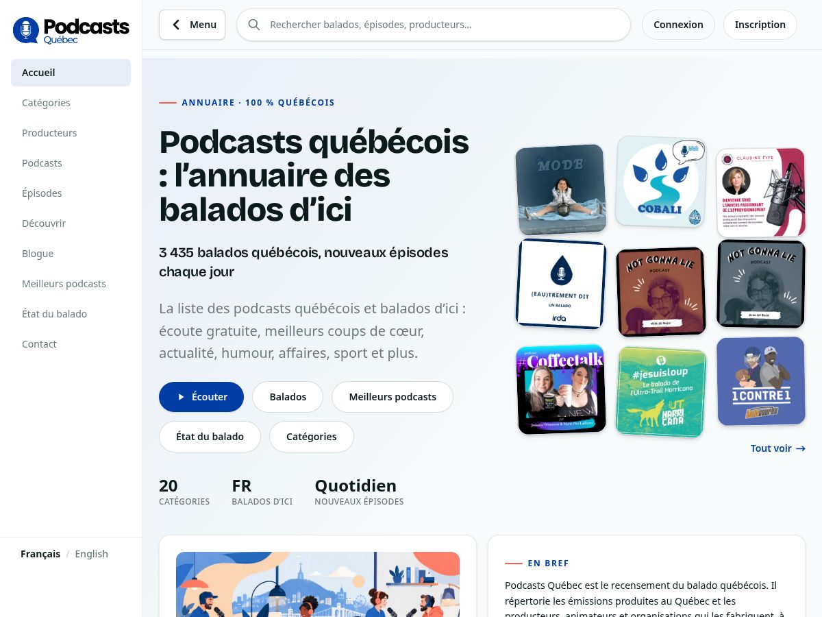 Landing-page snapshot of podcastsquebec.net