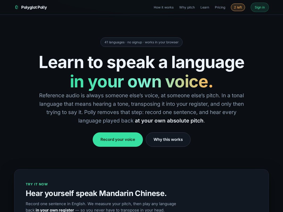 Landing-page snapshot of polyglotpolly.com