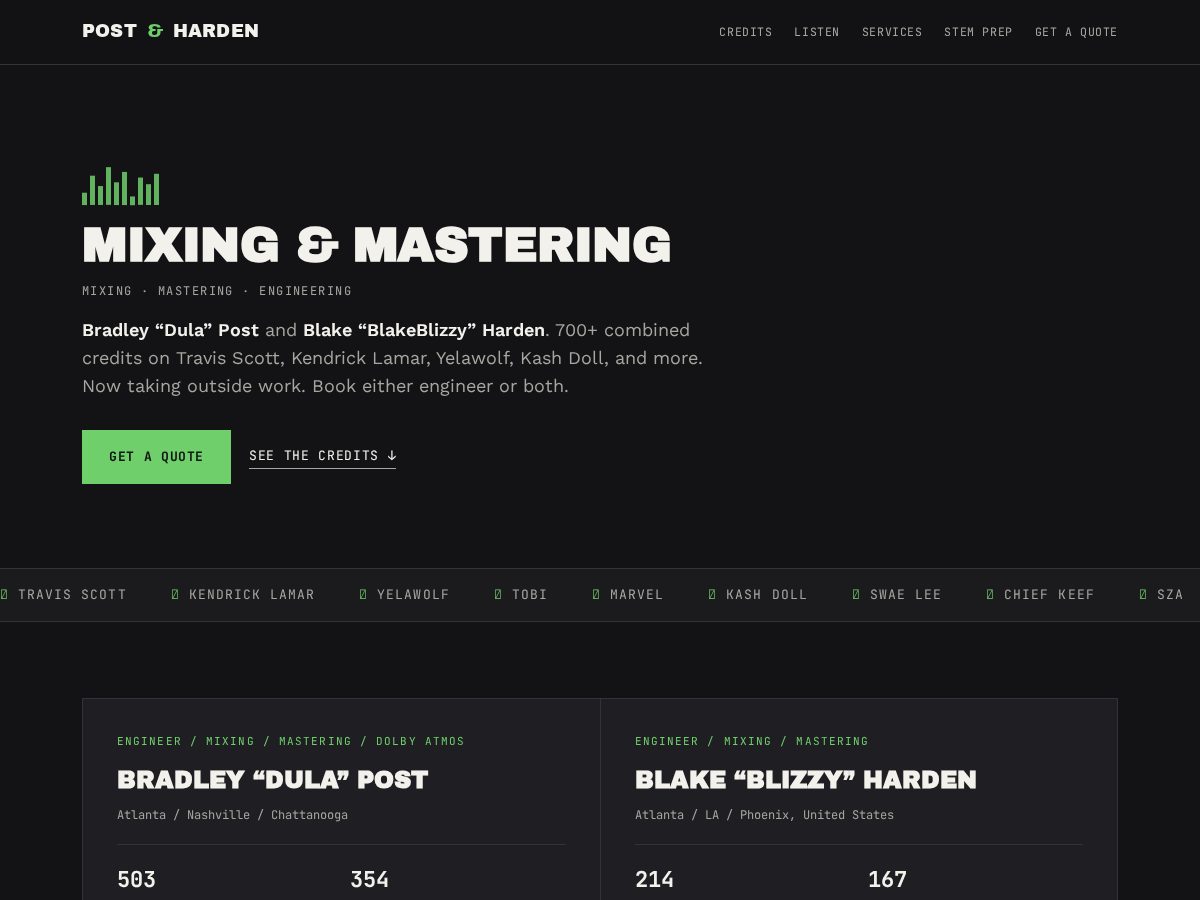 Landing-page snapshot of postharden.com