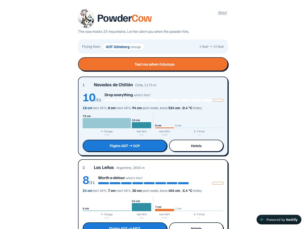 Landing-page snapshot of powdercow.com