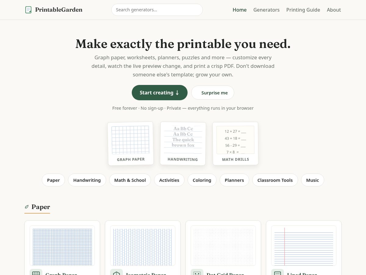 Landing-page snapshot of printablegarden.com