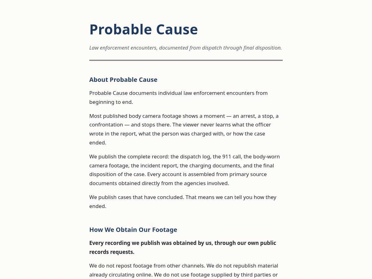 Landing-page snapshot of probablecause.press