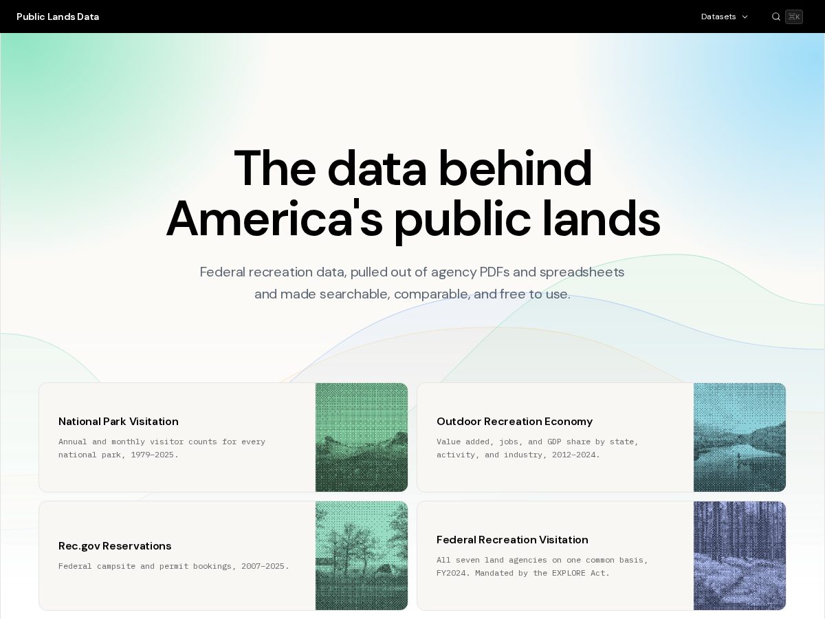 Landing-page snapshot of publiclandsdata.com