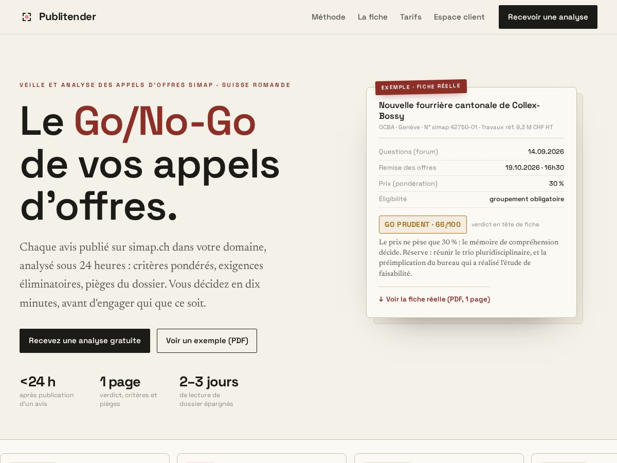 Landing-page snapshot of publitender.com