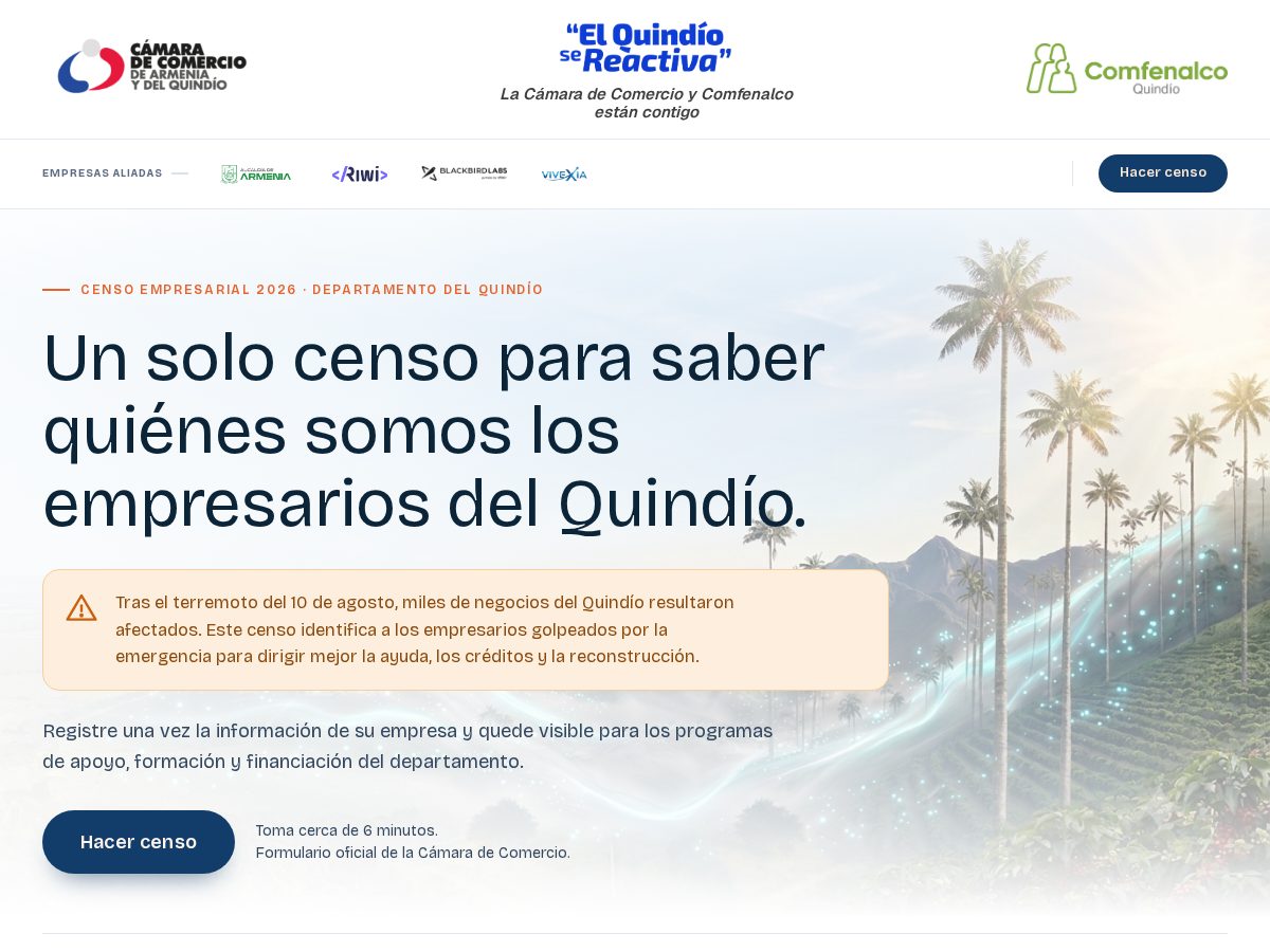 Landing-page snapshot of quindiosereactiva.com