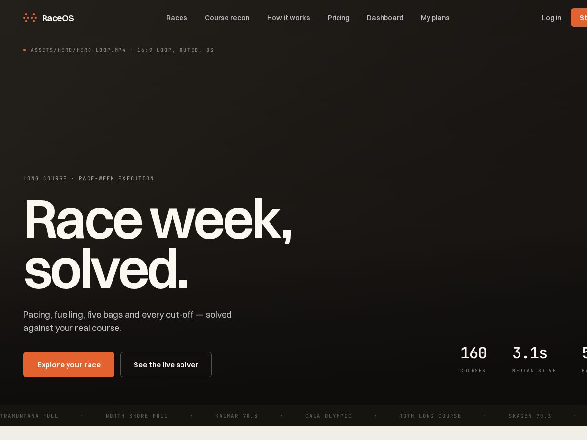 Landing-page snapshot of raceosapp.com