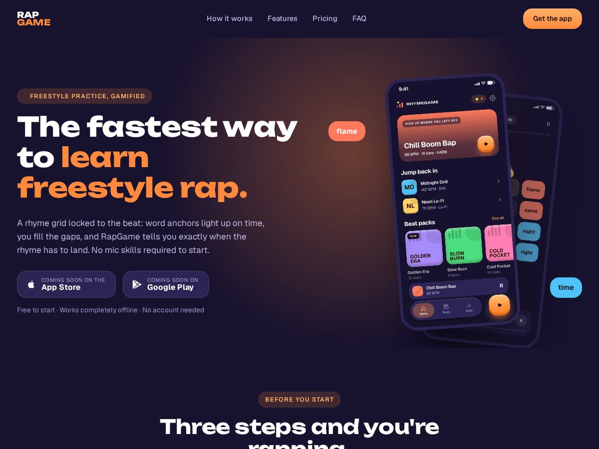 Landing-page snapshot of rapgame.fun
