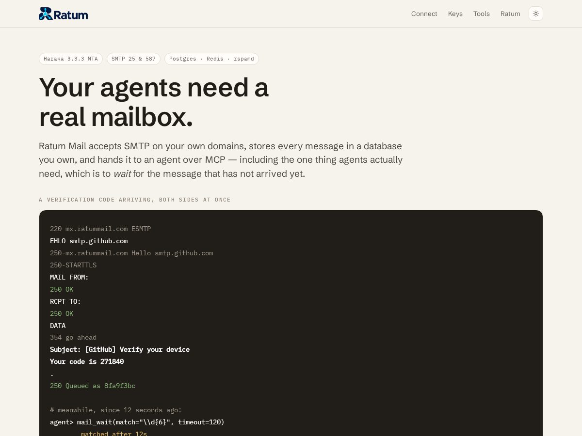 Landing-page snapshot of ratummail.com