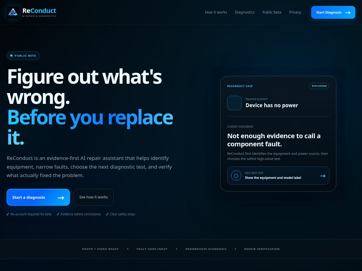 Landing-page snapshot of reconductai.com