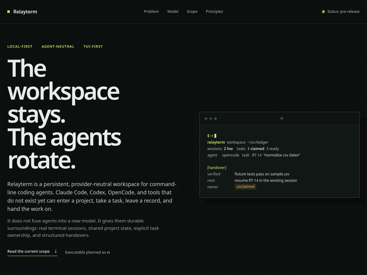 Landing-page snapshot of relayterm.com