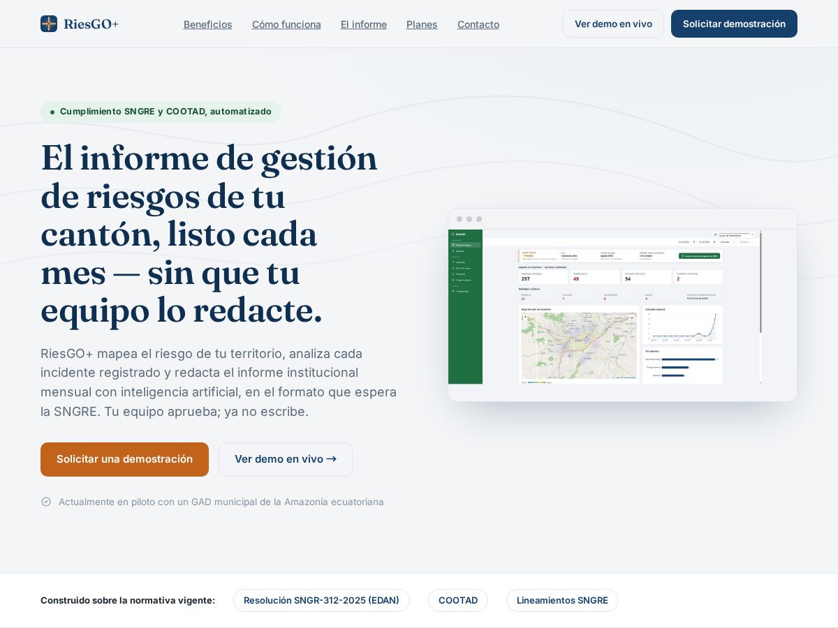 Landing-page snapshot of riesgomas.com